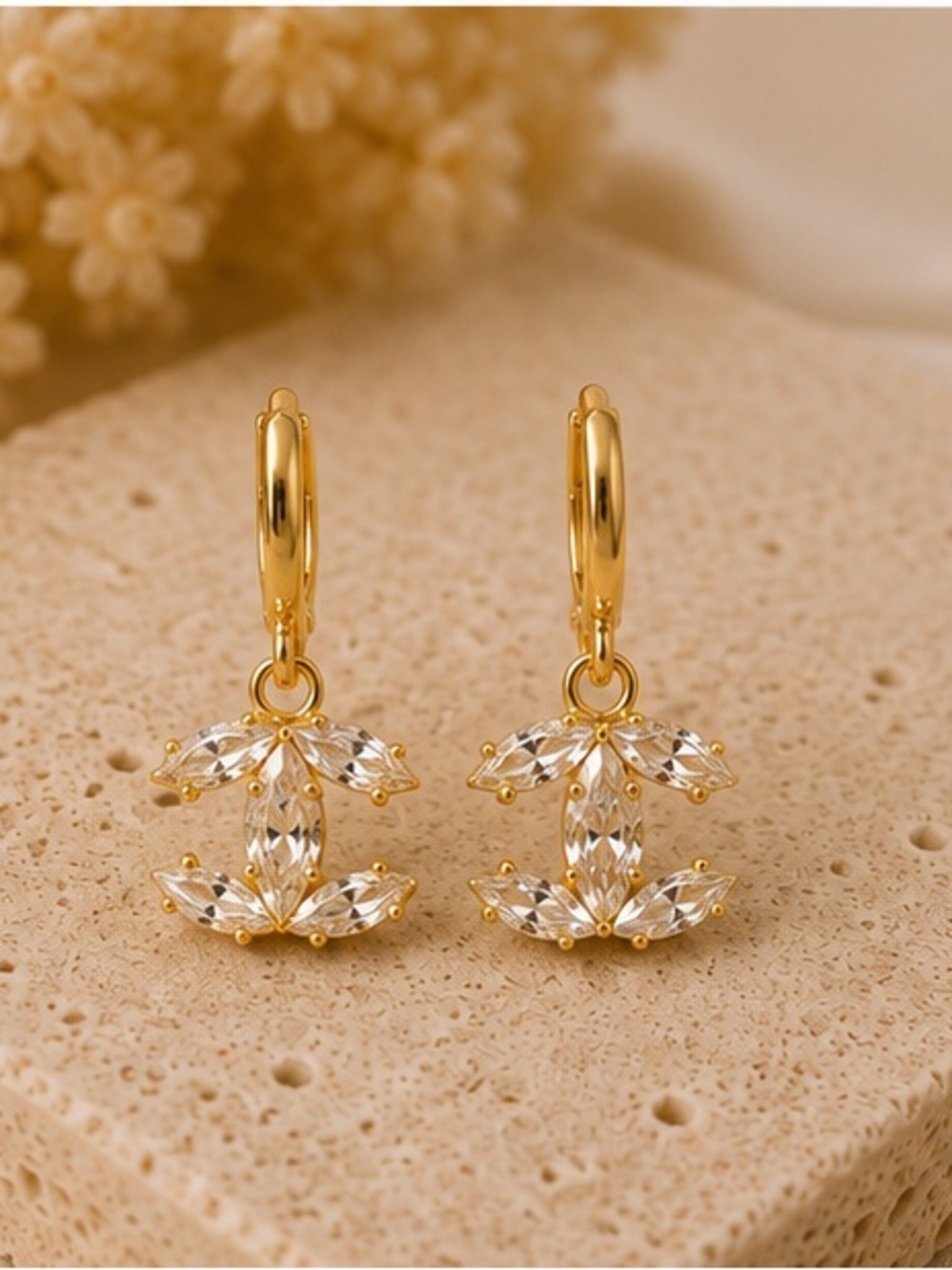 Designer Inspired Crystal Charm Huggie Hoop Earrings Gold